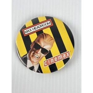Vtg 80’s Max Headroom Cinemax Cable Advertising Promo Novelty Pinback Button Pin